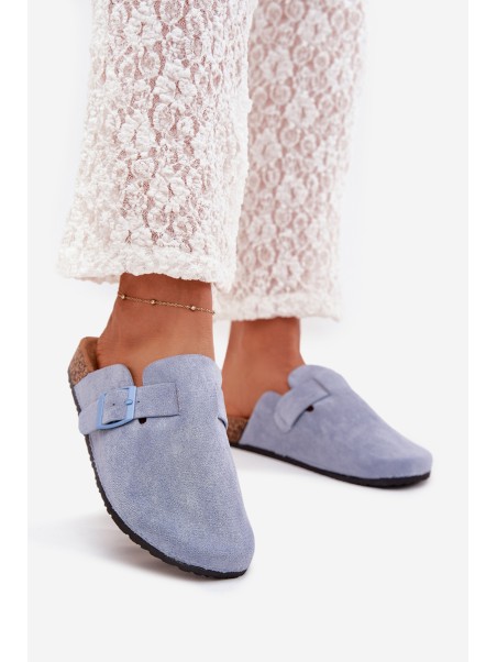 Womens clogs and on cork platform with buckle blue Klarae