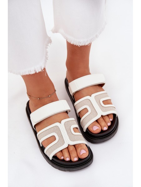 Women's Platform Slippers With Velcro White Kovira