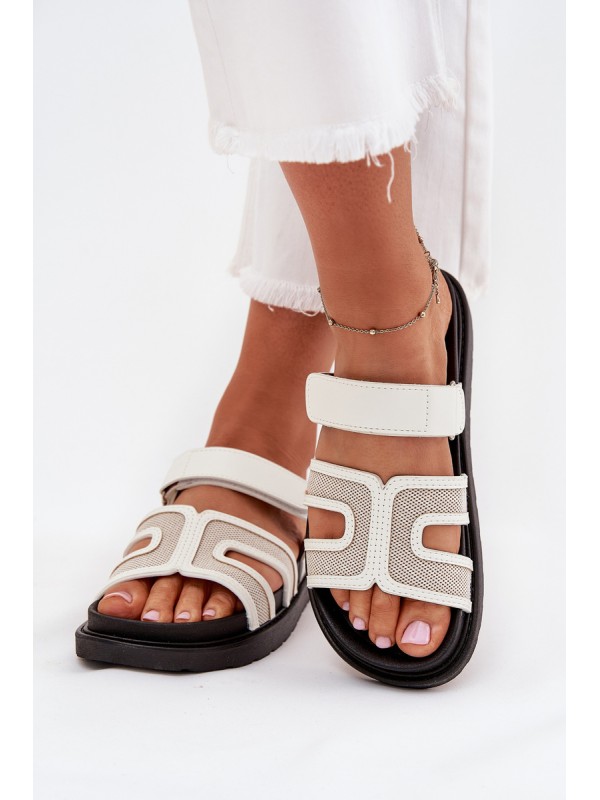 Women's Platform Slippers With Velcro White Kovira