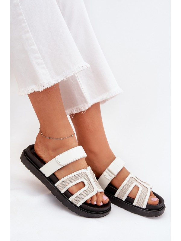 Women's Platform Slippers With Velcro White Kovira