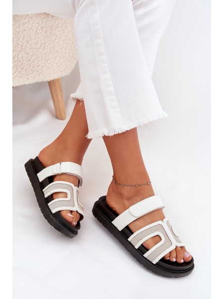 Women's Platform Slippers With Velcro White Kovira