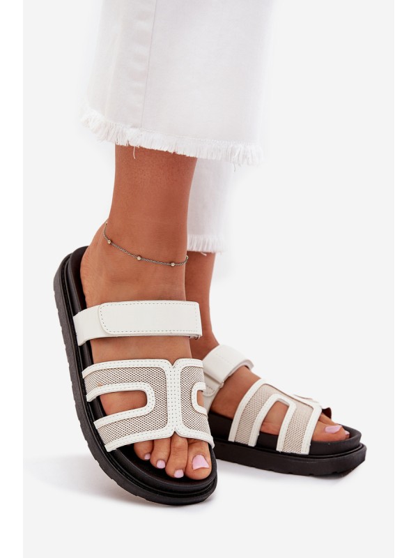Women's Platform Slippers With Velcro White Kovira
