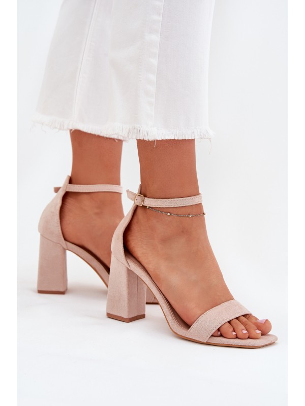 Womens sandals on heel made of eco suede beige Elirae