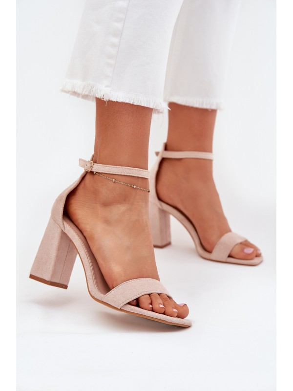 Womens sandals on heel made of eco suede beige Elirae