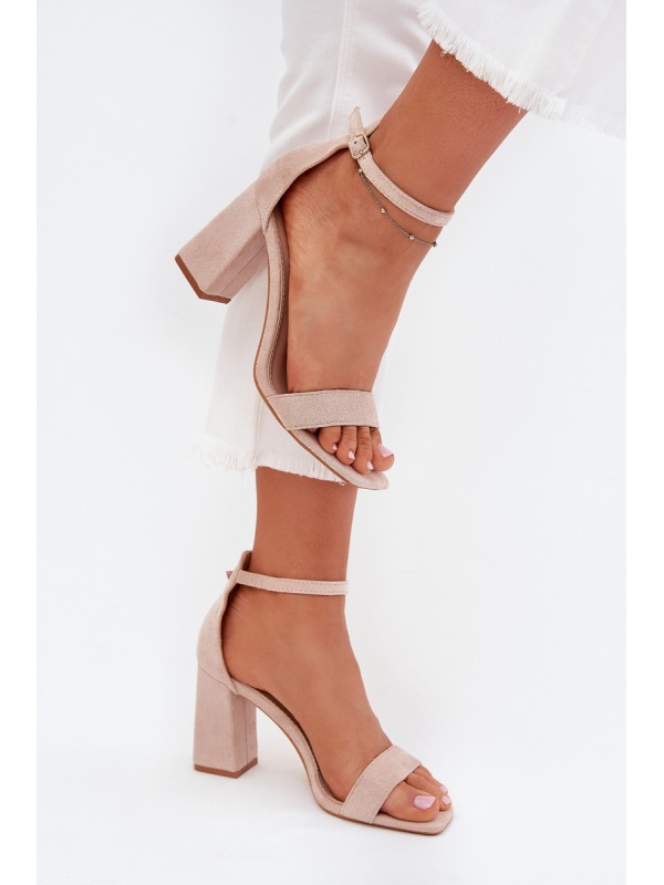 Womens sandals on heel made of eco suede beige Elirae