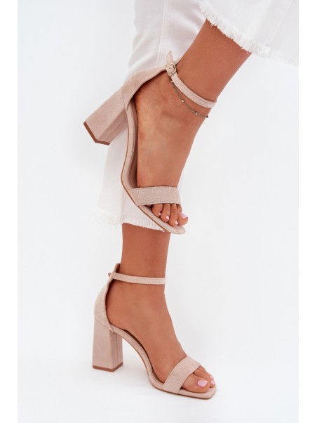 Womens sandals on heel made of eco suede beige Elirae