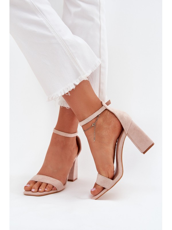 Womens sandals on heel made of eco suede beige Elirae