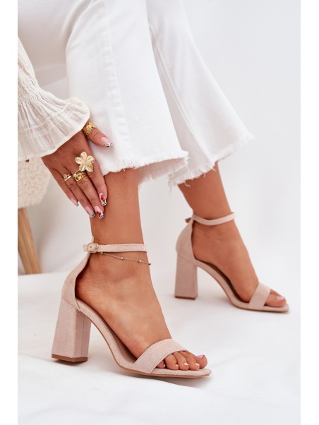 Womens sandals on heel made of eco suede beige Elirae