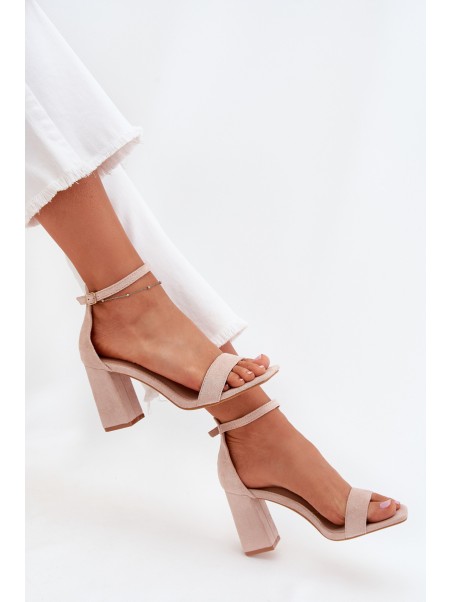 Womens sandals on heel made of eco suede beige Elirae