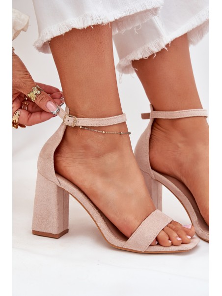 Womens sandals on heel made of eco suede beige Elirae