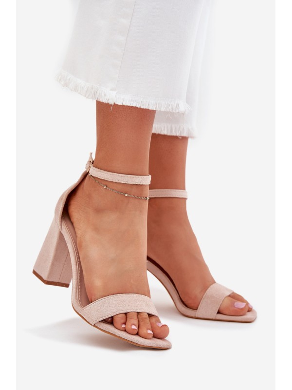 Womens sandals on heel made of eco suede beige Elirae