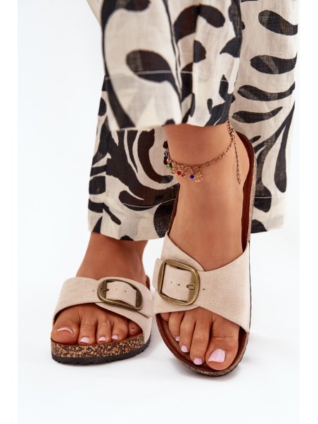 Women's sandals with buckle on cork platform beige Zavira