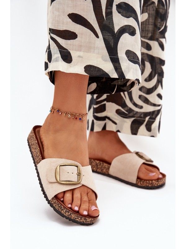 Women's sandals with buckle on cork platform beige Zavira