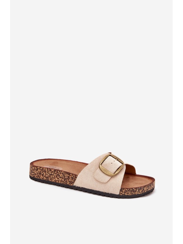 Women's sandals with buckle on cork platform beige Zavira