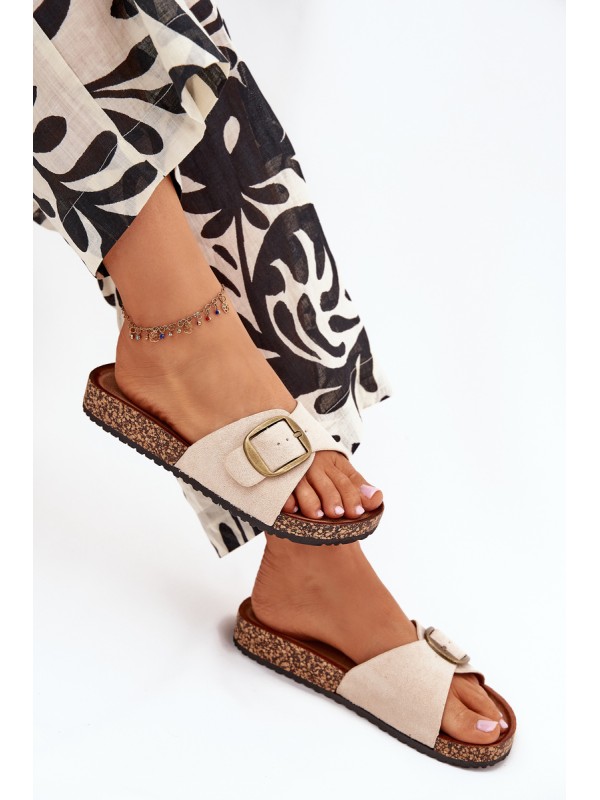 Women's sandals with buckle on cork platform beige Zavira