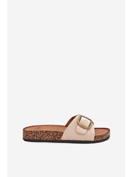 Women's sandals with buckle on cork platform beige Zavira