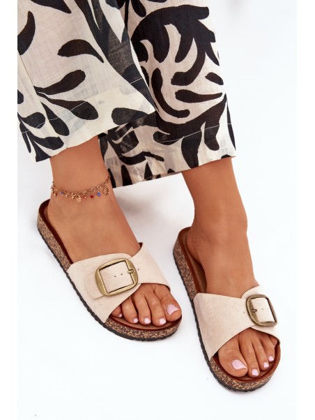 Women's sandals with buckle on cork platform beige Zavira
