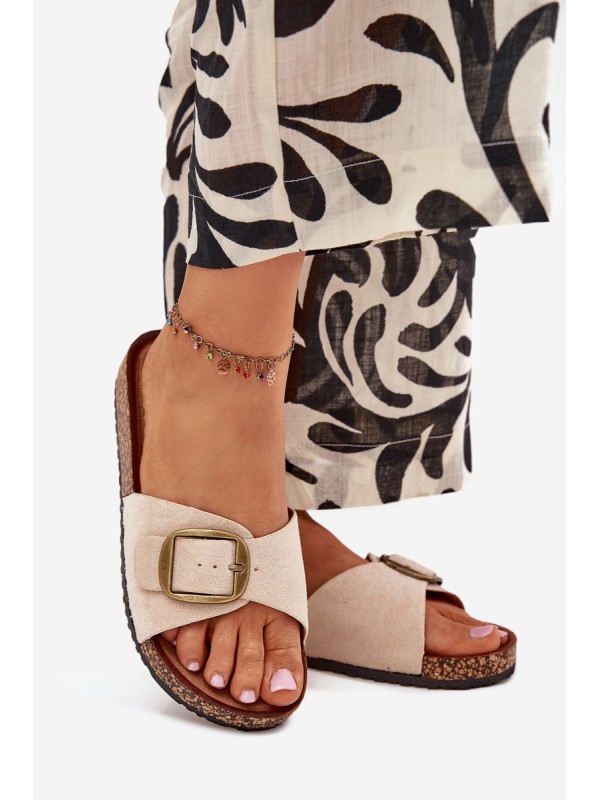 Women's sandals with buckle on cork platform beige Zavira