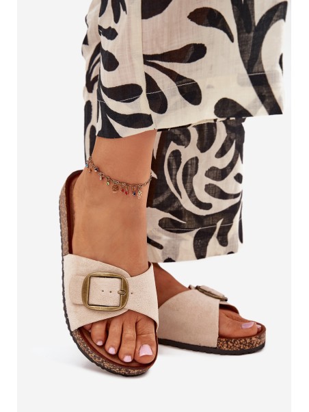 Women's sandals with buckle on cork platform beige Zavira