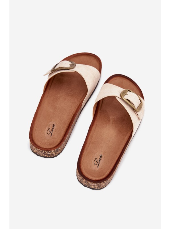 Women's sandals with buckle on cork platform beige Zavira