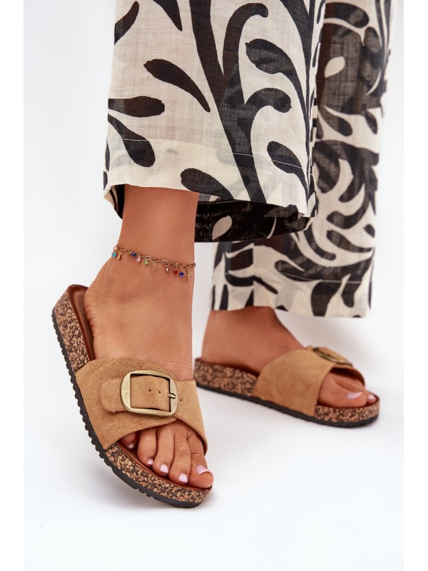 Women's Sandals With Buckle On Cork Platform Camel Zavira