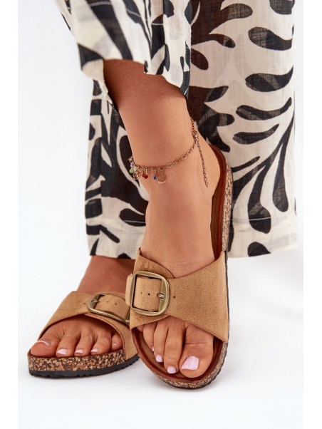 Women's Sandals With Buckle On Cork Platform Camel Zavira