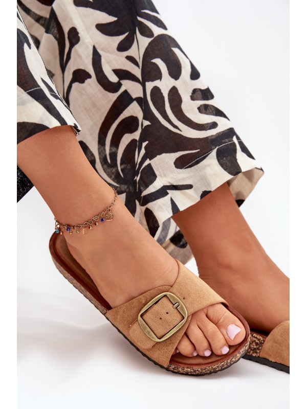 Women's Sandals With Buckle On Cork Platform Camel Zavira