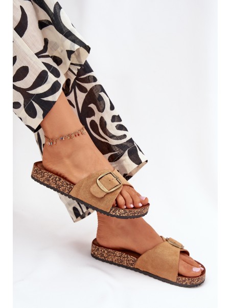 Women's Sandals With Buckle On Cork Platform Camel Zavira