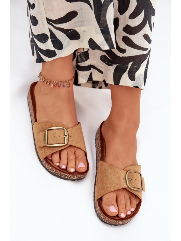 Women's Sandals With Buckle On Cork Platform Camel Zavira