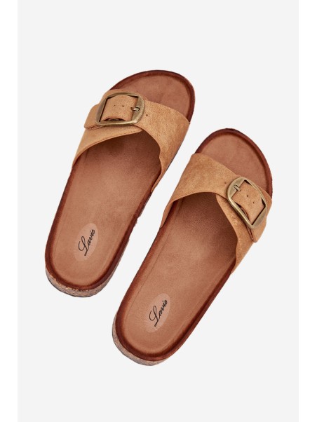 Women's Sandals With Buckle On Cork Platform Camel Zavira