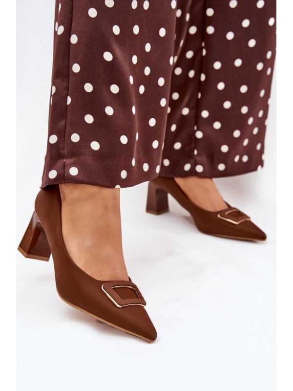 Heels On A Block With Decorative Buckle Brown Seriva