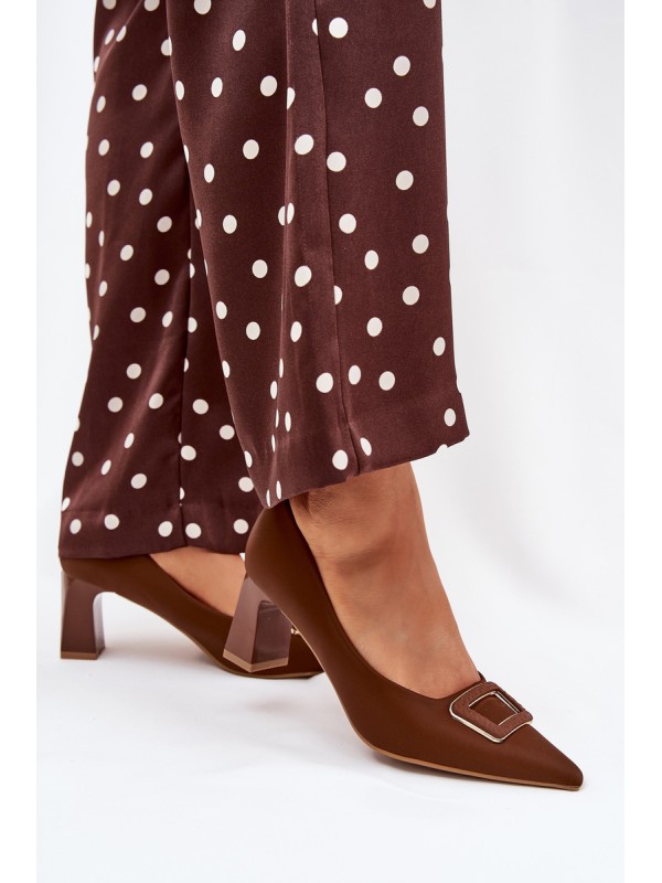 Heels On A Block With Decorative Buckle Brown Seriva 2