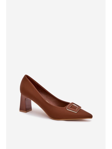 Heels On A Block With Decorative Buckle Brown Seriva