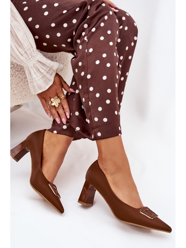 Heels On A Block With Decorative Buckle Brown Seriva
