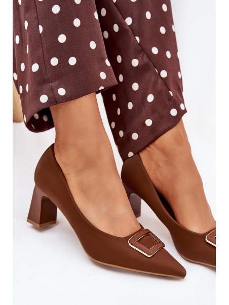 Heels On A Block With Decorative Buckle Brown Seriva