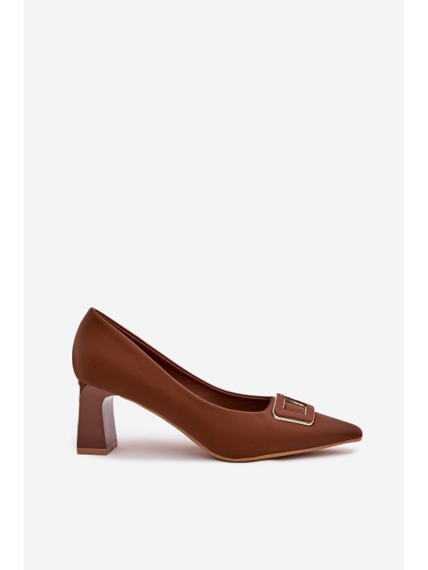 Heels On A Block With Decorative Buckle Brown Seriva