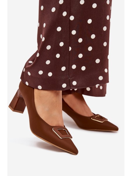 Heels On A Block With Decorative Buckle Brown Seriva
