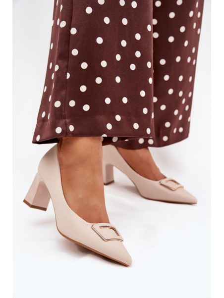 Heels With Decorative Buckle Beige Seriva