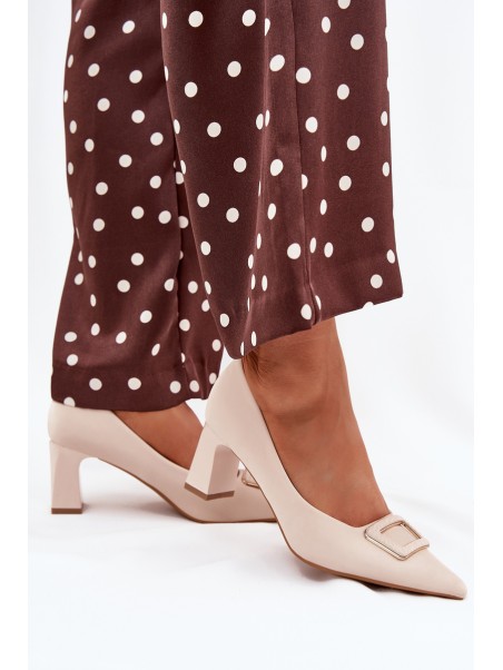Heels With Decorative Buckle Beige Seriva