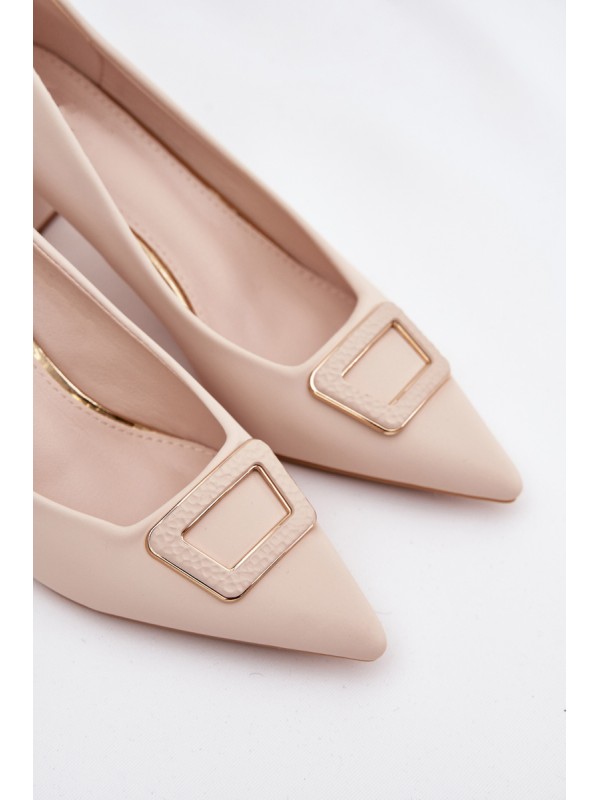 Heels With Decorative Buckle Beige Seriva