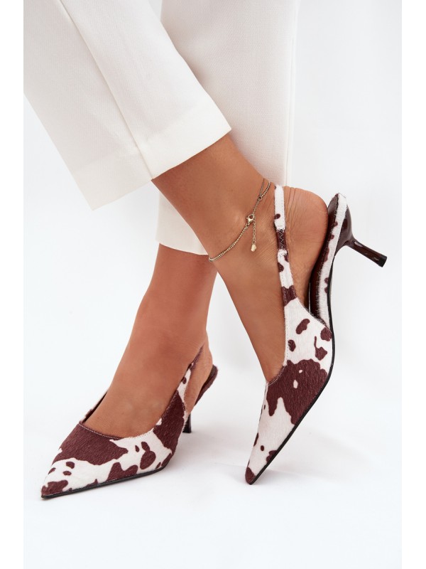 Stiletto Pumps With Open Heel In Brown-White Dots Talira 2