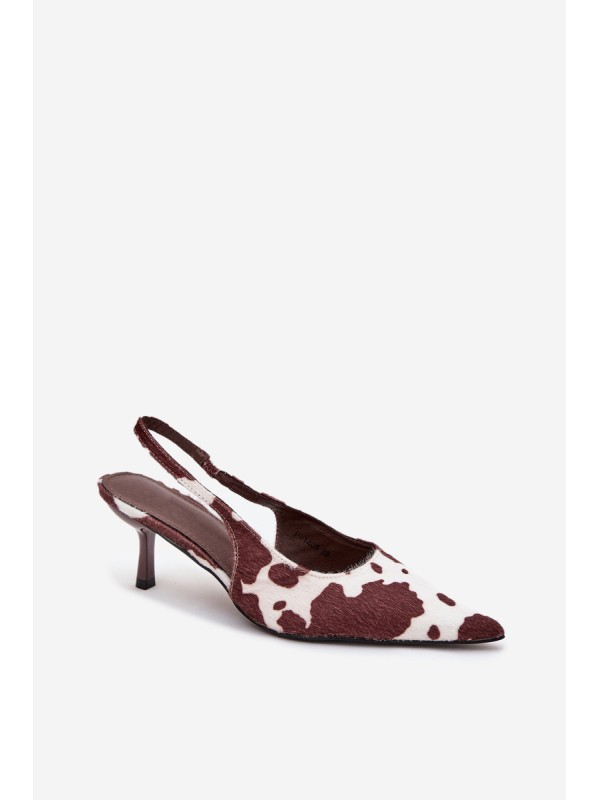 Stiletto Pumps With Open Heel In Brown-White Dots Talira