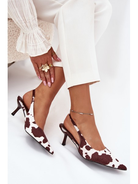 Stiletto Pumps With Open Heel In Brown-White Dots Talira