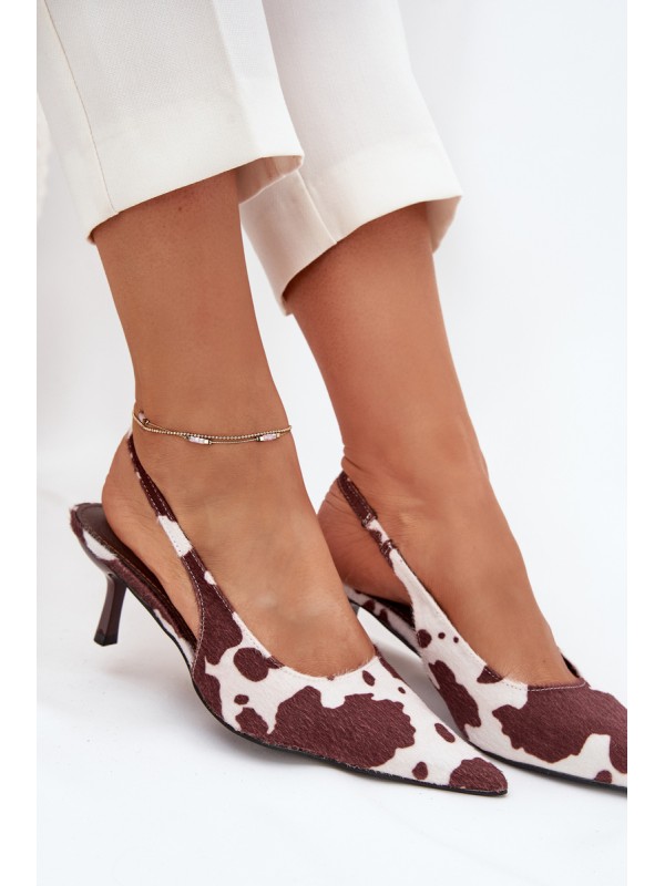 Stiletto Pumps With Open Heel In Brown-White Dots Talira
