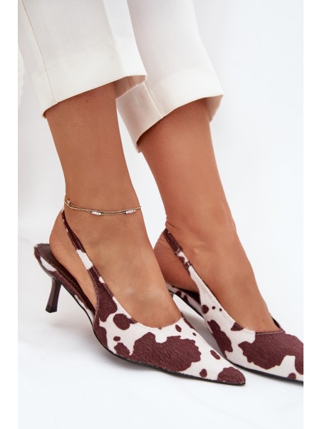 Stiletto Pumps With Open Heel In Brown-White Dots Talira