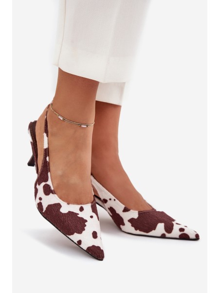 Stiletto Pumps With Open Heel In Brown-White Dots Talira