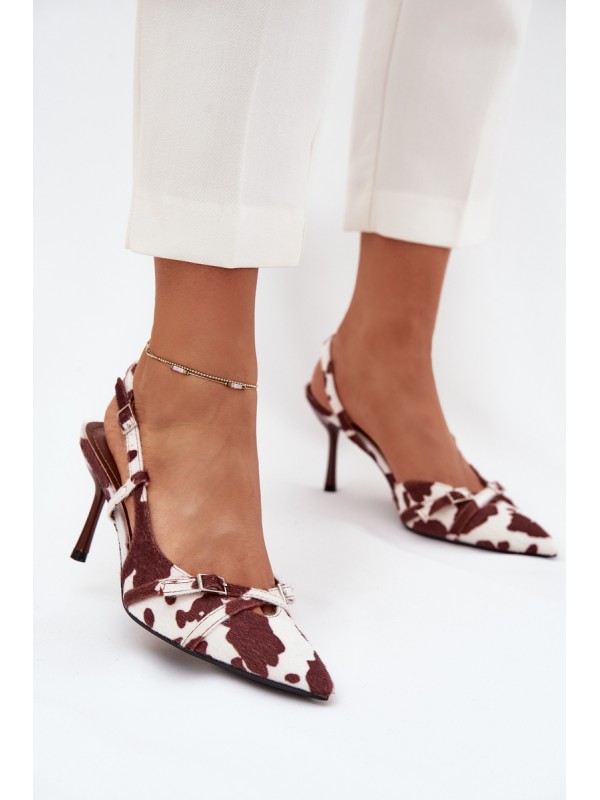 Pumps With Open Heel And Straps Patches White-Brown Ravira