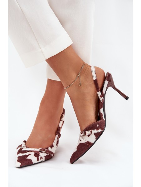 Pumps With Open Heel And Straps Patches White-Brown Ravira