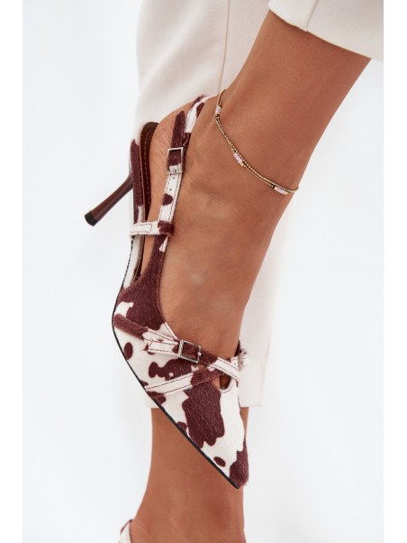 Pumps With Open Heel And Straps Patches White-Brown Ravira