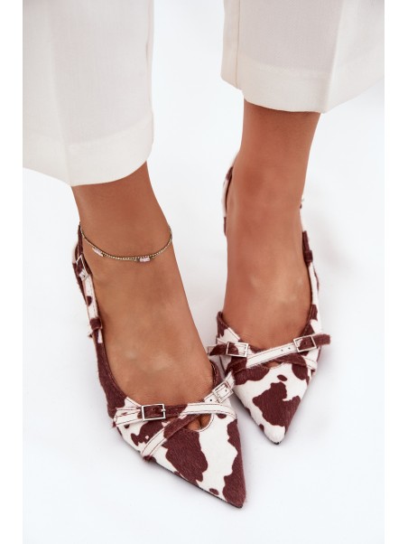 Pumps With Open Heel And Straps Patches White-Brown Ravira